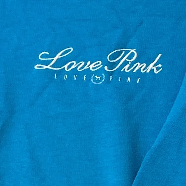 PINK Victoria's Secret Love Pink 1/4 Zip Sweatshirt Blue Large - Image 2