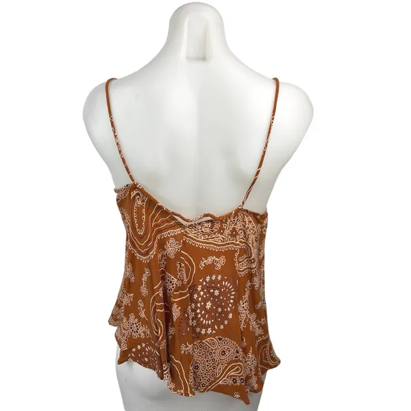 Zara Brown V Neck Boho Sleeveless Floral Paisley Camisole Cami Tank Top Sz XS - Image 5