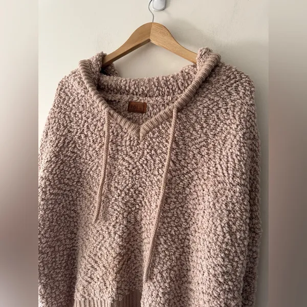 POL Brown Popcorn Texture‎ Sherpa Chunky Knit Brown Hoodie - Image 2