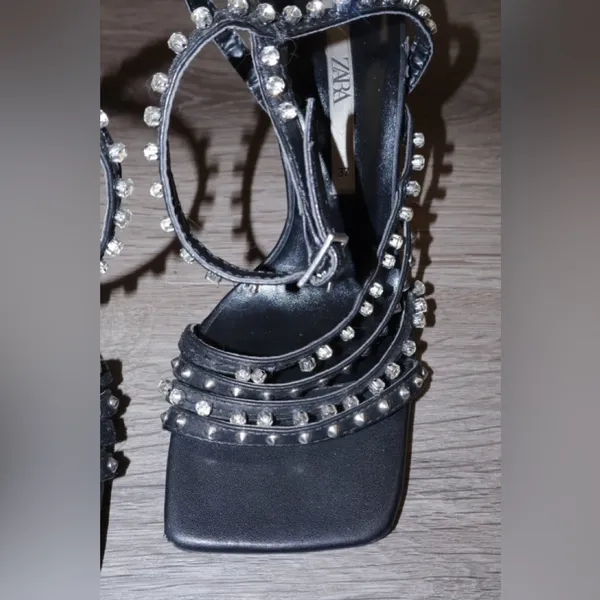 Zara Woman High Heel Studded Jewel Sandals Shoes size 37 - Image 6