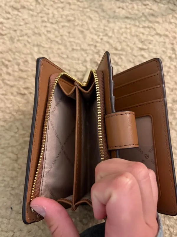 Michael Kors Brown and White Monogram Wallet - Image 3