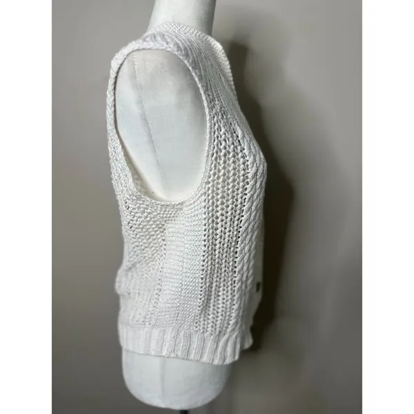 Specialty House White Crochet Sweater Cardigan Vest Large‎ Button Boho Fisherman - Image 5