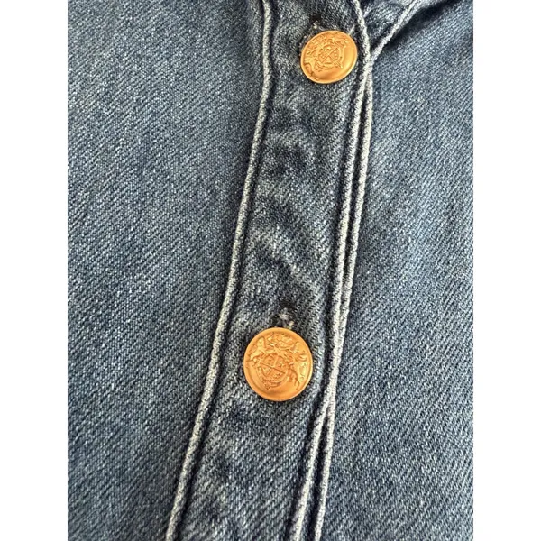 Sézane Organic Cotton Denim Dress Crest Buttons Blue Mini Shirt Dress Size 40 M - Image 4
