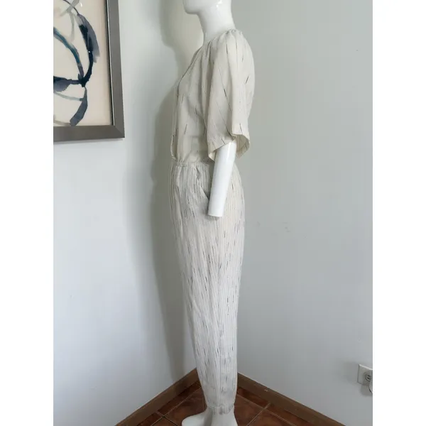 Anthropologie Feather Bone Soleil Ivory Stripe Textured Jumpsuit Women’s Size S - Image 5