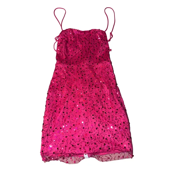 Lucy In The Sky Pink Sequin Mini Dress‎ Spaghetti Straps Party Clubwear, Size S - Image 2