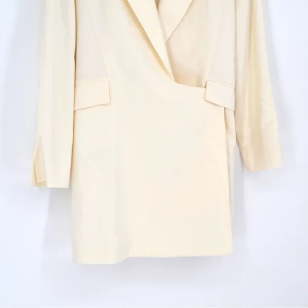 Zara Collared Plunge Blazer Dress Stretch Wool Blend in Cream Ivory Women's XS - Image 5
