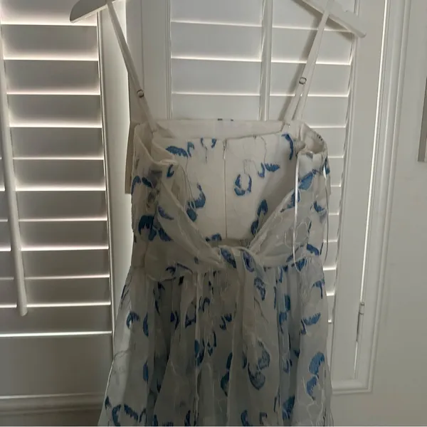 Likely Kia Dress 8 White Blue Organza Floral Flare Tie Back Bridal Bride - Image 12