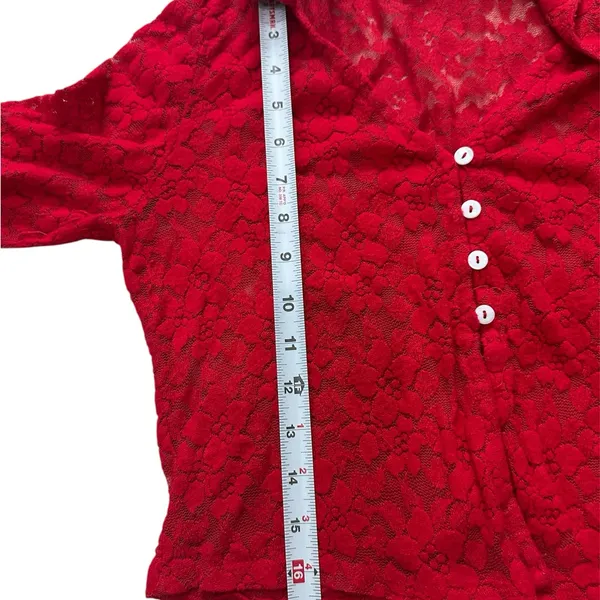 Steve Madden Y2K Velvet Floral Burnout‎ Lace Crop Bell Sleeve Button Cardigan L - Image 6