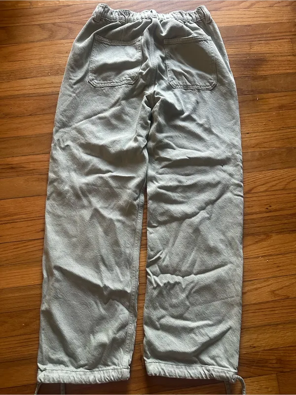 Zara Sage Green Wide Leg Utility Pants Elastic Waist Drawstring Cuff Size S - Image 3