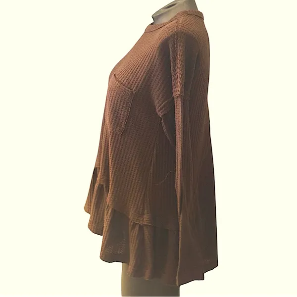 Small •Oversized•Waffle Knit•Peplum•Long Sleeve Tunic•Warm•Figure Flattering - Image 5