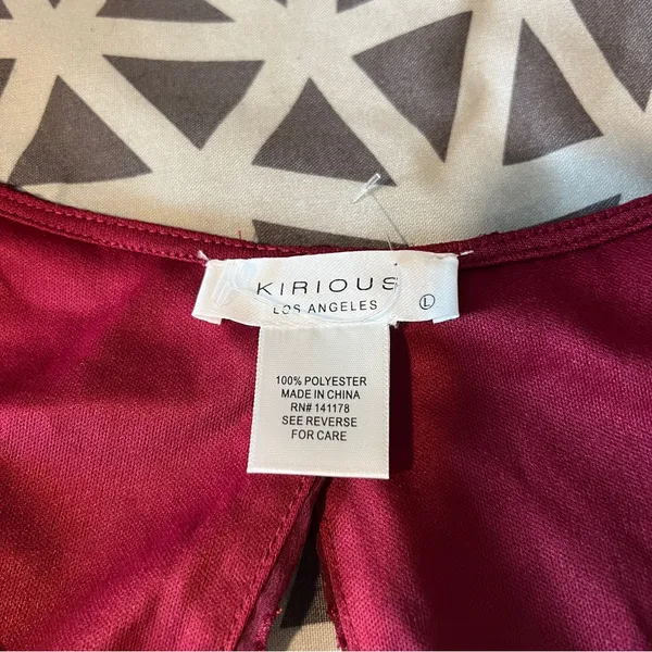 Kirious LA Burgundy Swiss Dot Chiffon Bell Sleeve Tie Back‎ Cutout Crop Top L - Image 8
