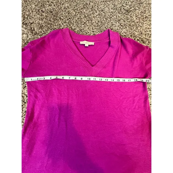 LOFT Magenta Pink‎ V Neck Long Sleeve Sweater Top Women's Size Small - Image 4