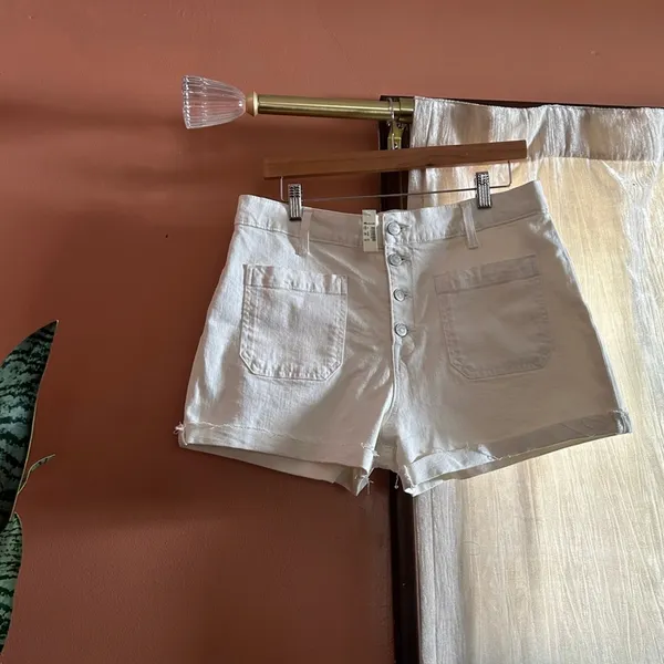 Madewell Denim Utility Shorts Button Fly‎ High Waisted Tile White NWT Size 31 - Image 3