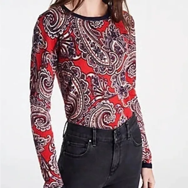 Ann Taylor Size XXS Paisley‎ Long Sleeve Crew Neck Lightweight Sweater​​​ - Image 2