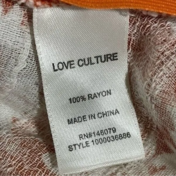 Love Culture Blouse Orange White Floral Laced Trim Size Large - Image 9