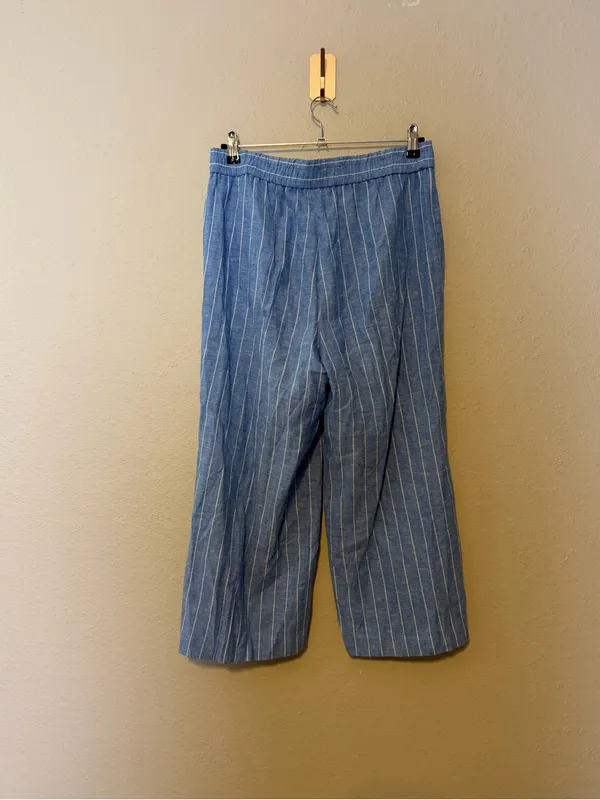 Land 'n Sea Striped Capri Pants Light Blue Pull-On Resort‎ Style Buttons Medium - Image 6