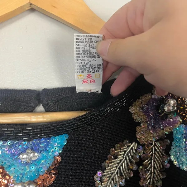 VTG Bonnie Boerer Floral Sequin Sweater Size 1X Black knit Y2K 90s beaded - Image 5