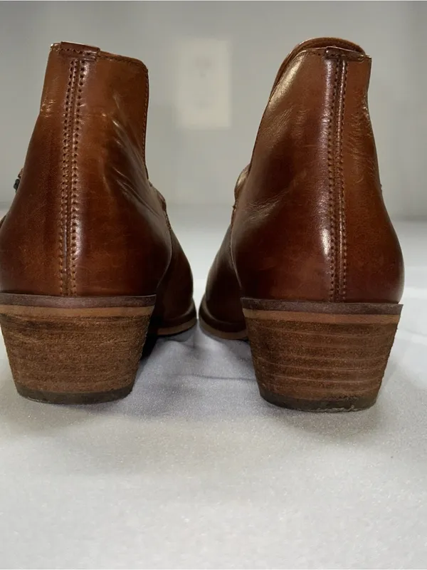 Sam Edelman Palmer Tan Leather Buckle Strap Ankle Boots Side Cutout 7.5M - Image 12
