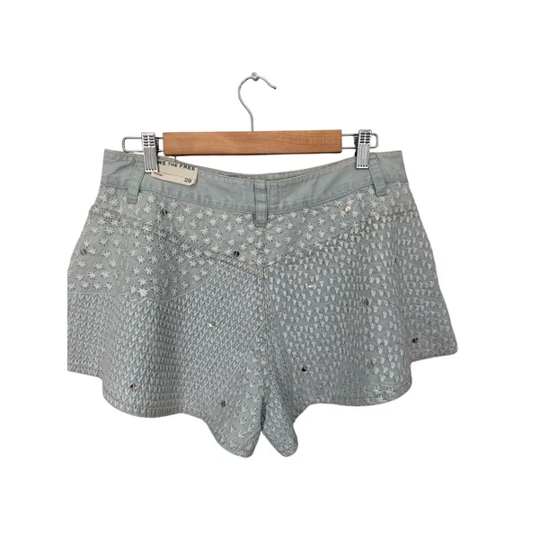 Free People We The Free Embroidered Denim Shorts 29 NWT Sequins Boho Festival - Image 8