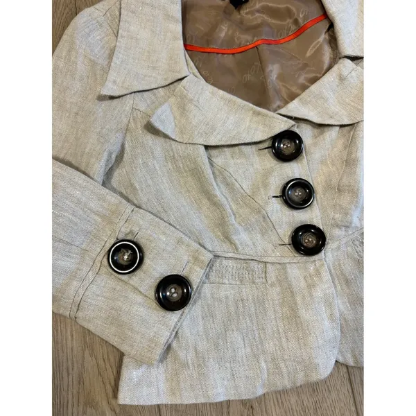 Y2K XOXO Womens Oatmeal Beige 100% Linen Cropped Peplum‎ Blazer Jacket Size S - Image 4