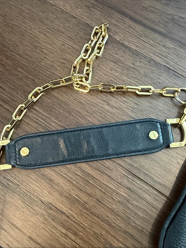 Tory Burch Black Leather Crossbody with Gold-Tone Logo and Chain - C39-182 - Image 14