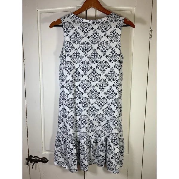 Boden Dress‎ US6R White Blue Floral V-Neck Tassel Sleeveless Ruffle Boho Peasant - Image 3