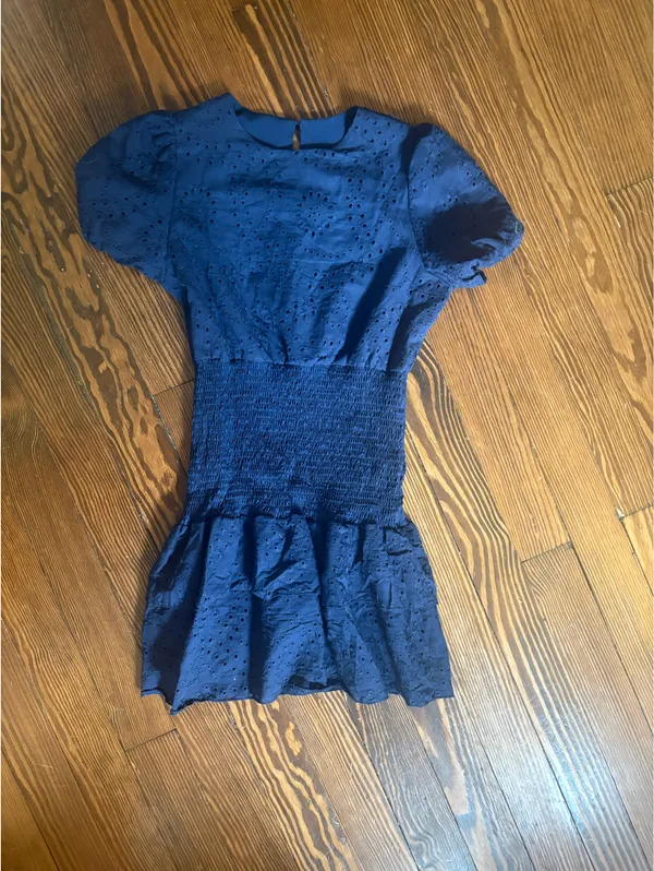 puff sleeve eyelet smocked mini dress - Image 3