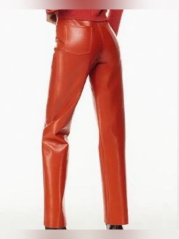 Wilfred The Melina High-Rise Faux Leather Straight Leg Jeans Rust Orange size 4 - Image 2