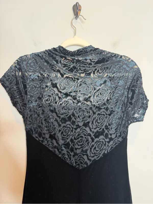 Vintage 90s My Michelle Black Velvet Rose Burnout Maxi Dress M Whimsigoth Goth - Image 5