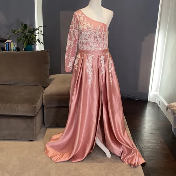 Women’s Dusty Pink One Shoulder Full Length Prom Party Dress Size M **READ** - Image 3