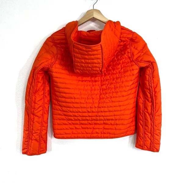 Abercrombie & Fitch Womens Open Front Puffer Jacket XS Orange Quilted Packable‎ - Image 2