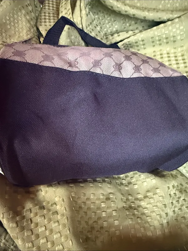 Patterned Beige and Brown Cosmetic lunch Bag with Black Trim Tan - Image 3