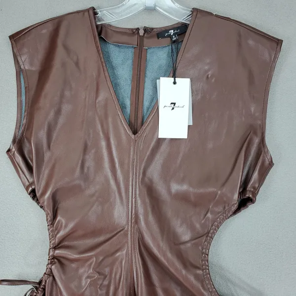 7 For All Mankind Dress Womens S Brown Faux Leather‎ Cutout Midi NEW - Image 4