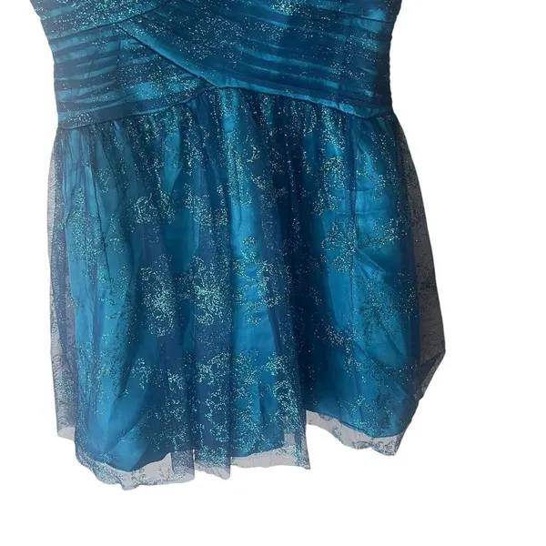 MXI Y2k 2000s Size 7 Aqua Mermaid Blue Chiffon Sparkle‎ Glitter Fairy Mini Dress - Image 3