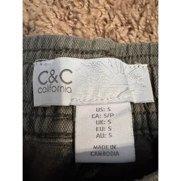 C&C California Linen Blend Jogger Pants Women's Small Green Pull On‎ Ankle Tie - Image 5
