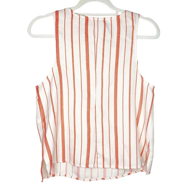 Everly Tie Front Cream & Orange Vertical Striped Tank Top Size Medium - Image 5