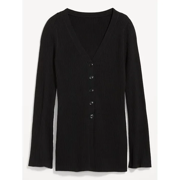 Old Navy Cardigan Sweater Womens L Black SoSoft Lite Ribbed V-Neck Minimalist - Image 2