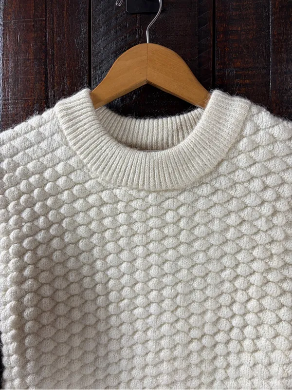 Mango Cream Textured Thick Crewneck Sweater Small - Image 3