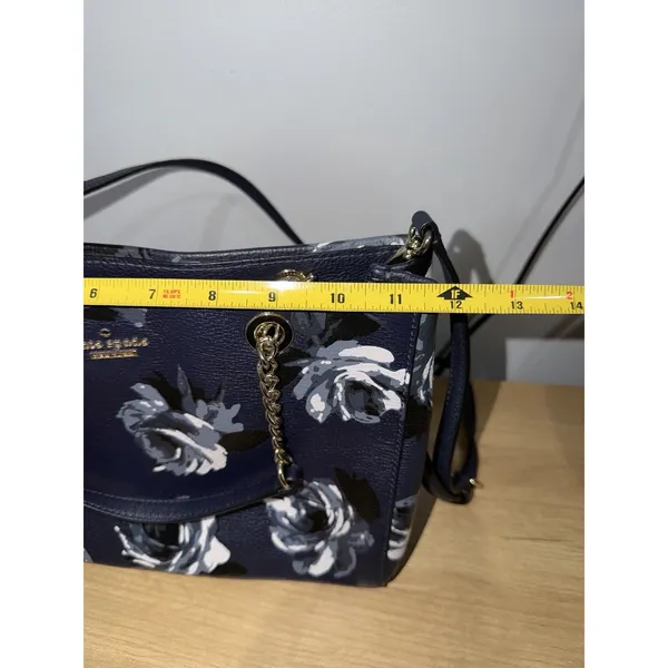 Kate Spade Briar Lane Night Rose Meena Satchel Crossbody Bag Purse Blue Leather - Image 10