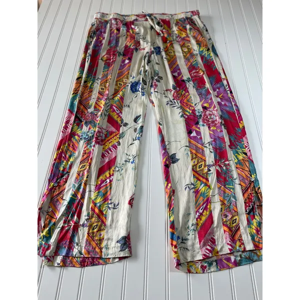 Johnny Was Esplanad Silk Palazzo Pant XL Floral Geometric Wide Leg Boho Colorful - Image 2