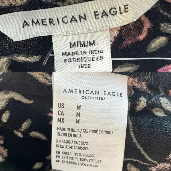 NWT American Eagle Womens Shirt Blouse Black Pink Mauve Floral Front Medium - Image 11