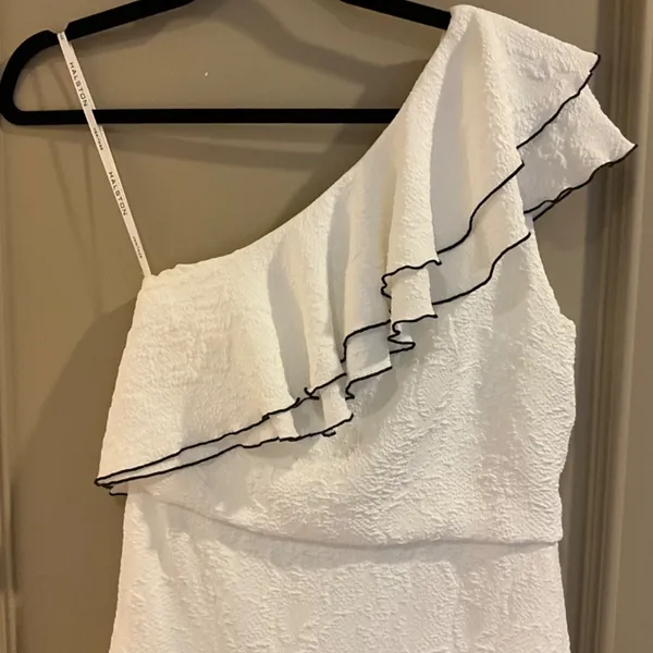 HALSTON HERITAGE Ruffled Asymmetric One-Shoulder Mini Dress White Size 4 NEW - Image 2