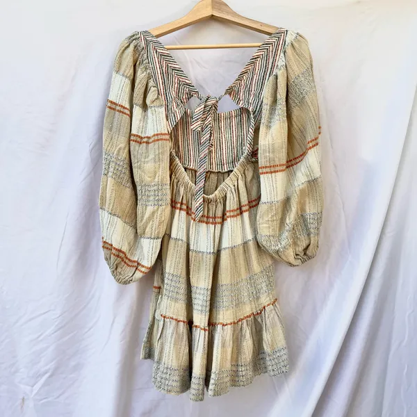 Free People | Small Cozy Striped Mini Dress In Ivory Combo Multi Color Back Tie - Image 11