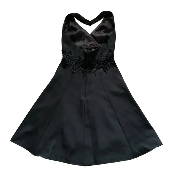 Vintage Dave & Johnny black beaded lace haltertop dress a-line open back sz 6 - Image 2