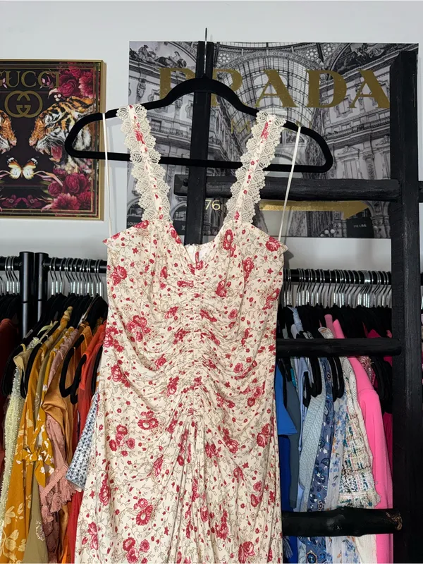 Cinq à Sept Stevie Dress Cherry Rose Multi Floral Lace Trim Midi Dress Womens 2 - Image 7
