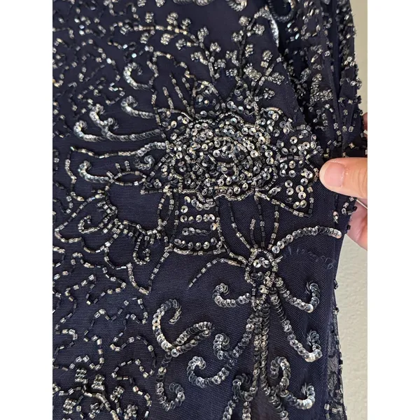 Pisarro Nights Navy Beaded V-neck Cocktail Dress Size 8 $238 MSRP - Image 6