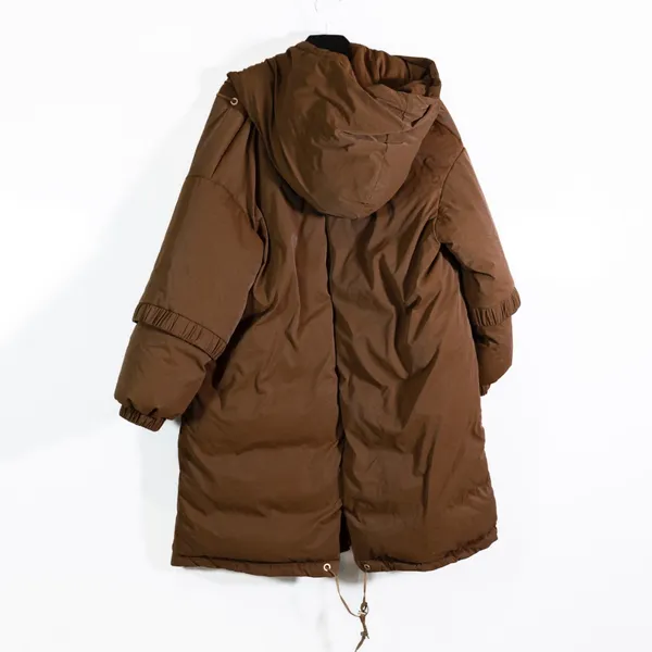 Nap Women's White Duck Down Feather Quilted Puffer Oversized Coat Jacket Brown S - Image 4