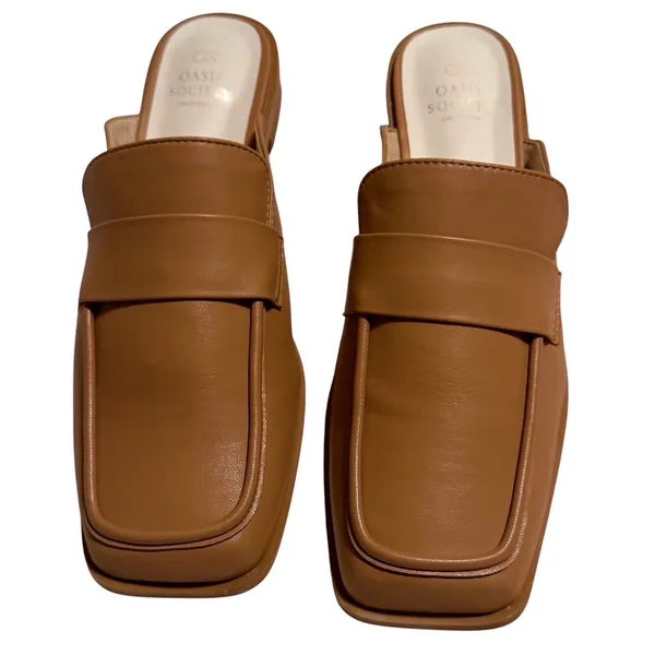 Oasis Society California Tan Vegan Leather Square Toe Block Heel Mules Size 10 - Image 10