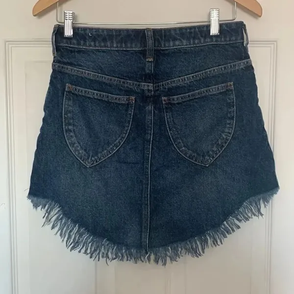 We The Free Bailey Fringe Blue Denim Mini Skirt Size 26 - Image 3