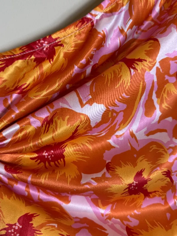 Hello Molly Loving That Girl Mini Dress Women's Small Orange Floral One Shoulder - Image 14